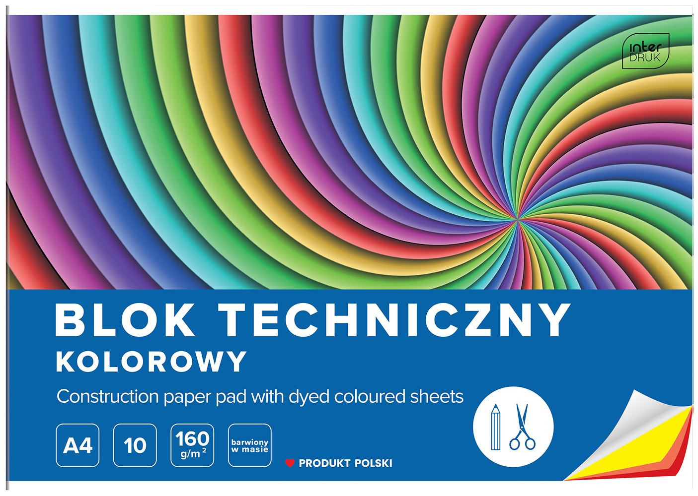 Blok techniczny kolorowy A4 160g 10 kartek Interdruk